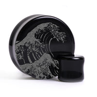 Plug Grande Vague / Gauge - Verre noir | Double évasement à face plate