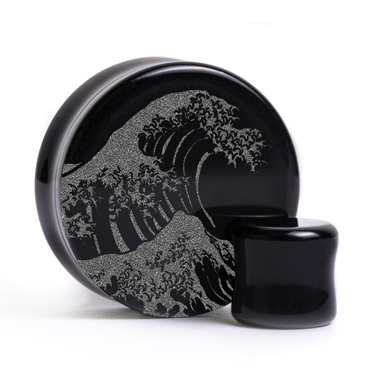 Plug Grande Vague / Gauge - Verre noir | Double évasement à face plate