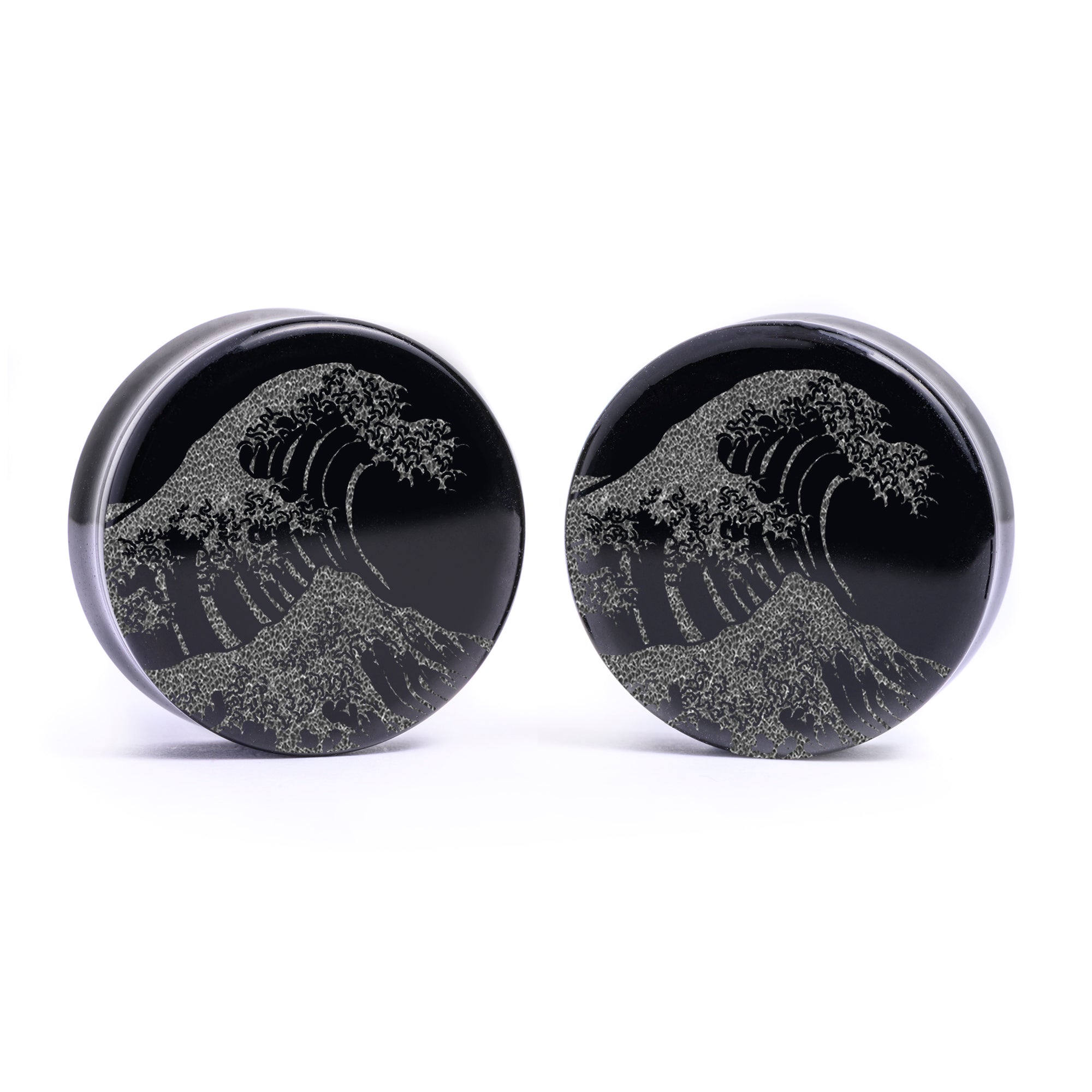 Starburst Mandala Ornamental Tattoo Plug / Gauge - Black Glass | Flat Faced Double Flare