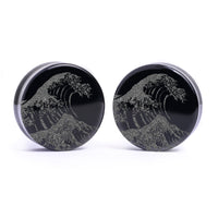Plug Grande Vague / Gauge - Verre noir | Double évasement à face plate