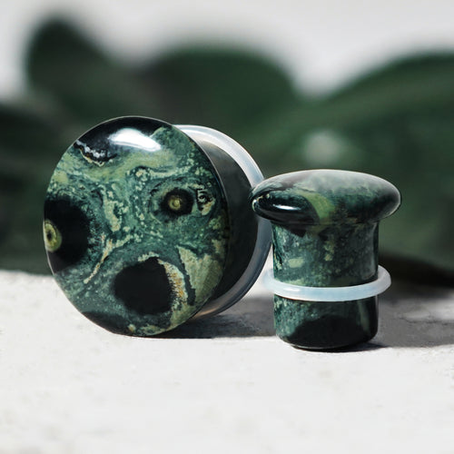 Green Eye Jasper Single Flare Stone Plug / Gauge