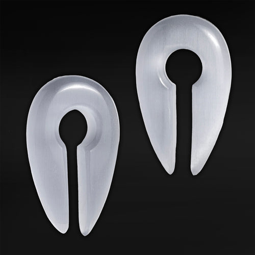 Grey Cats Eye Glass - Pincer Keyhole Ear Weights (Pair)