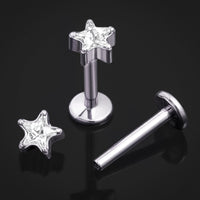 Argent, Étoile en Pierre CZ, Tige Filetée Intérieure, Labret, Titane