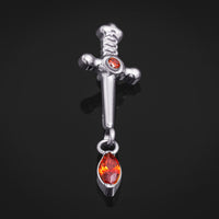 Bijou de labret, argent, pendentif épée avec pierre rouge, filetage interne, titane