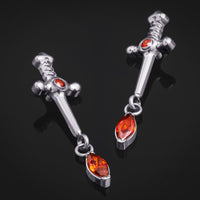 Bijou de labret, argent, pendentif épée avec pierre rouge, filetage interne, titane