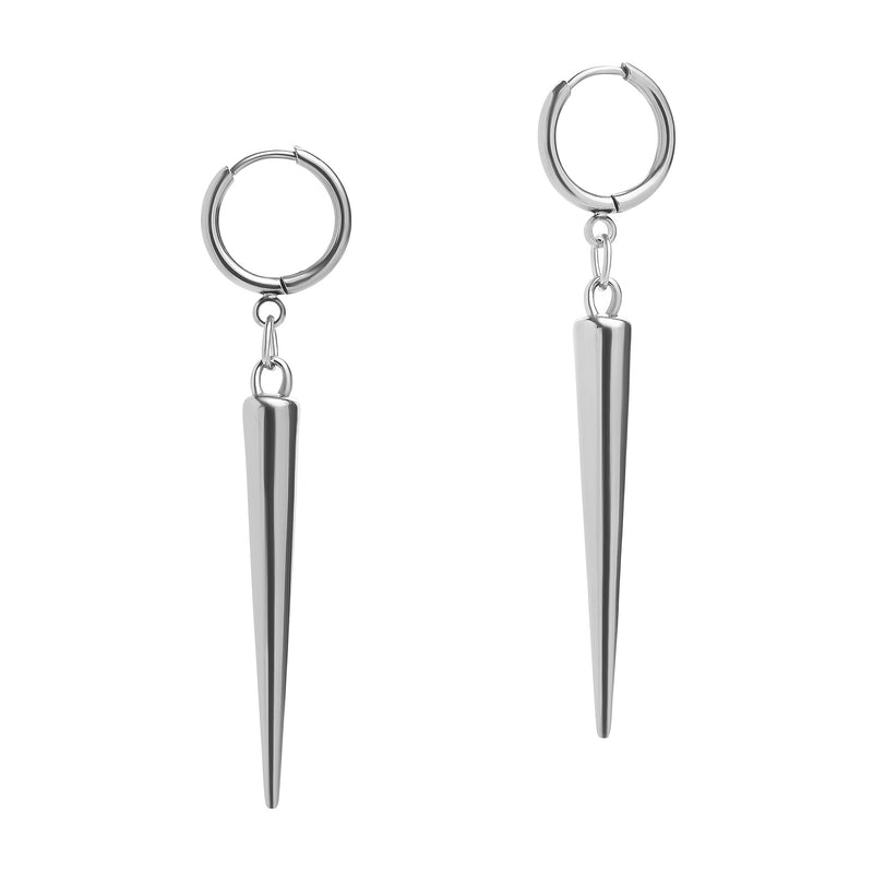 Paire de boucles d'oreilles créoles huggie, pointe argentée, acier inoxydable