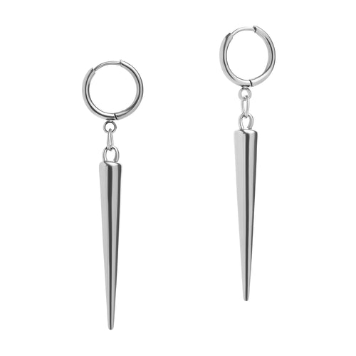 Huggie Hoop Earrings, Silver Spike, Stainless Steel - Pair