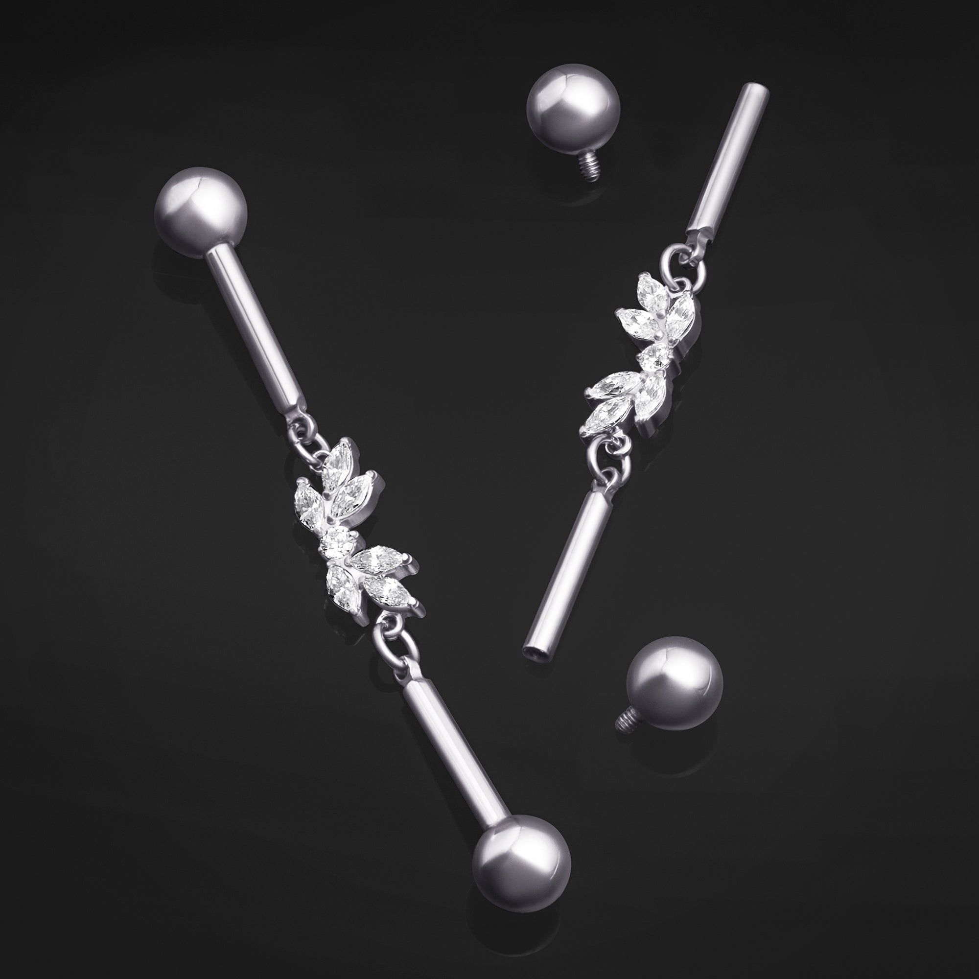 Titanium, Internally Threaded, Silver, Marquise Cluster, Industrial Bar