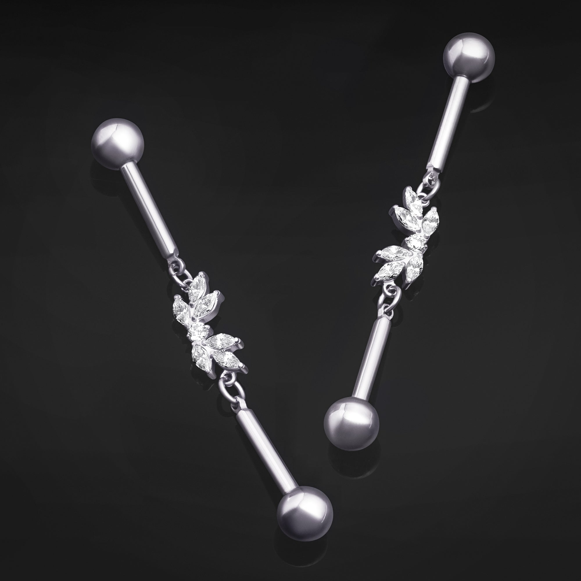 Titanium, Internally Threaded, Silver, Marquise Cluster, Industrial Bar