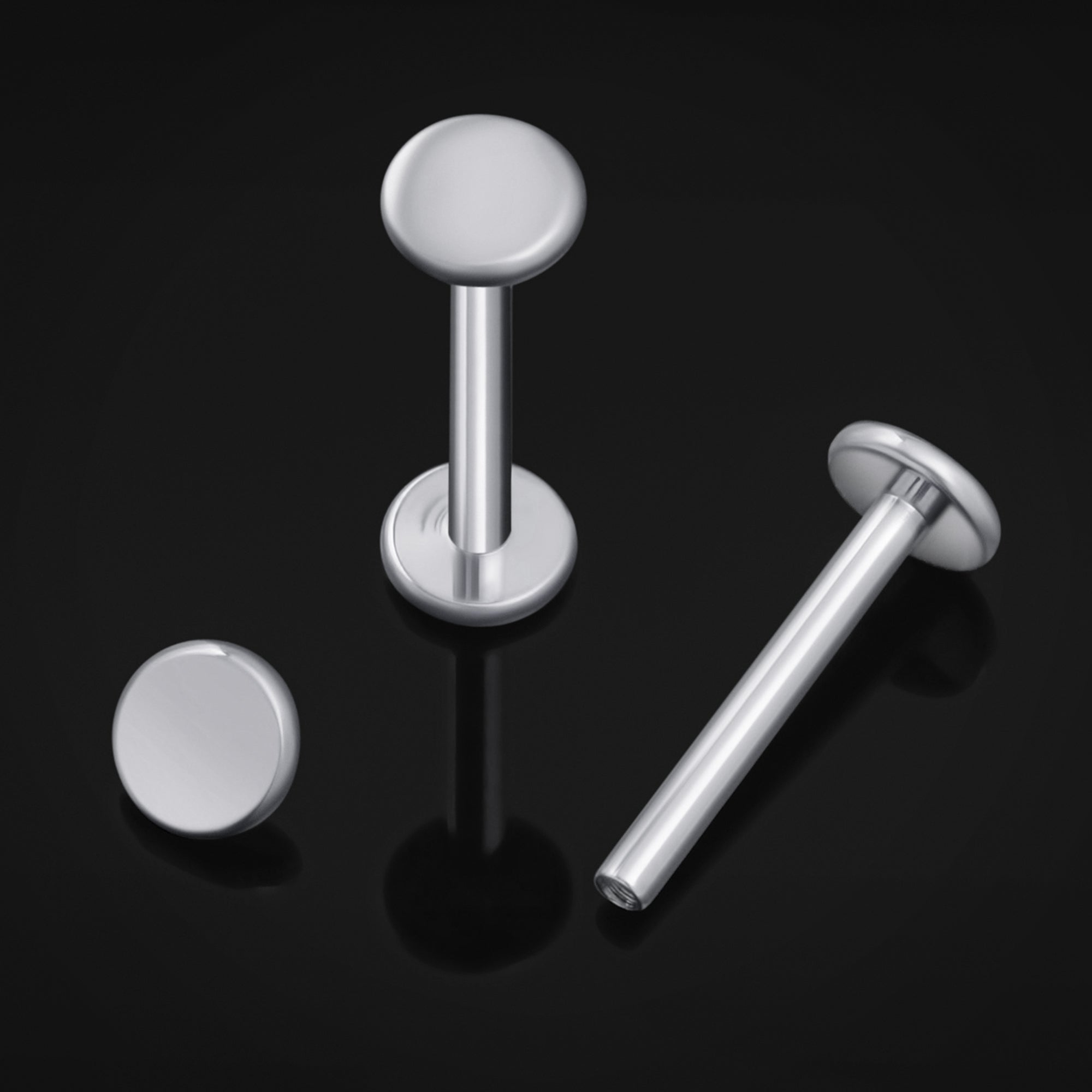 Labret Stud, Silver, Flat Disk, Internally Threaded, Titanium