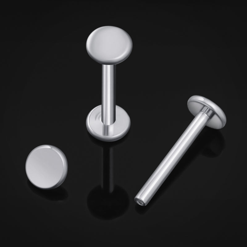 Labret Stud, Silver, Flat Disk, Internally Threaded, Titanium