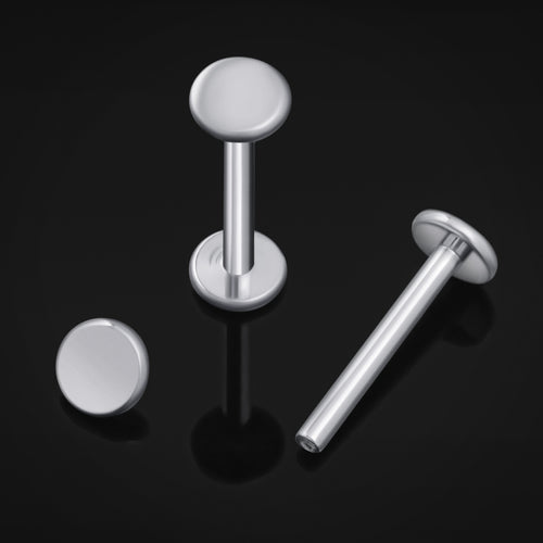 Silver Flat Disk Internally Threaded Titanium Labret Stud 1.2mm Gauge