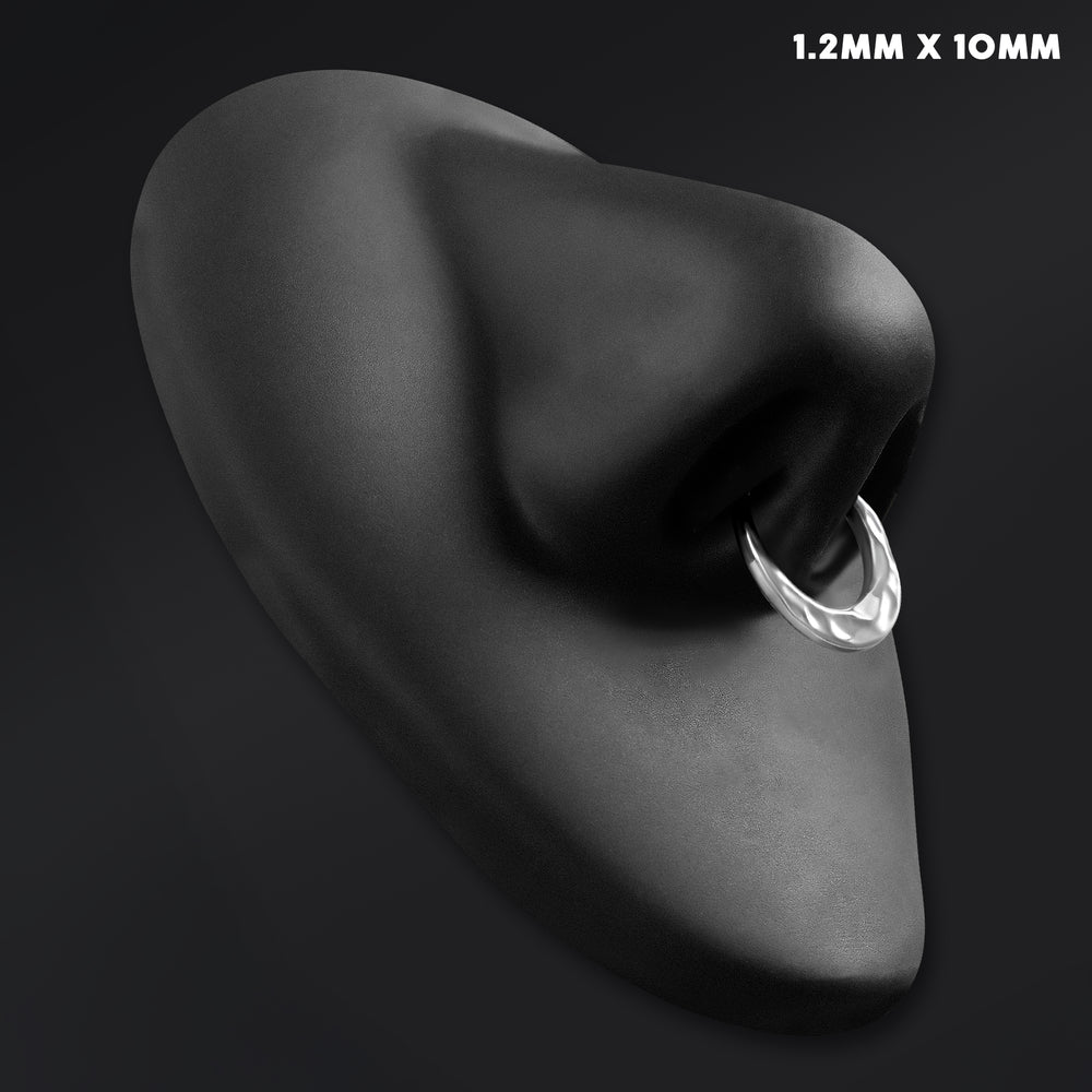 Silver Hammered Dome ASTM F136 Titanium Segment Clicker Septum Nose Ring - ASTM F136 Titanium Hinged Silver Hammered Dome Segment Ring for Nose / Septum 1.2mm 