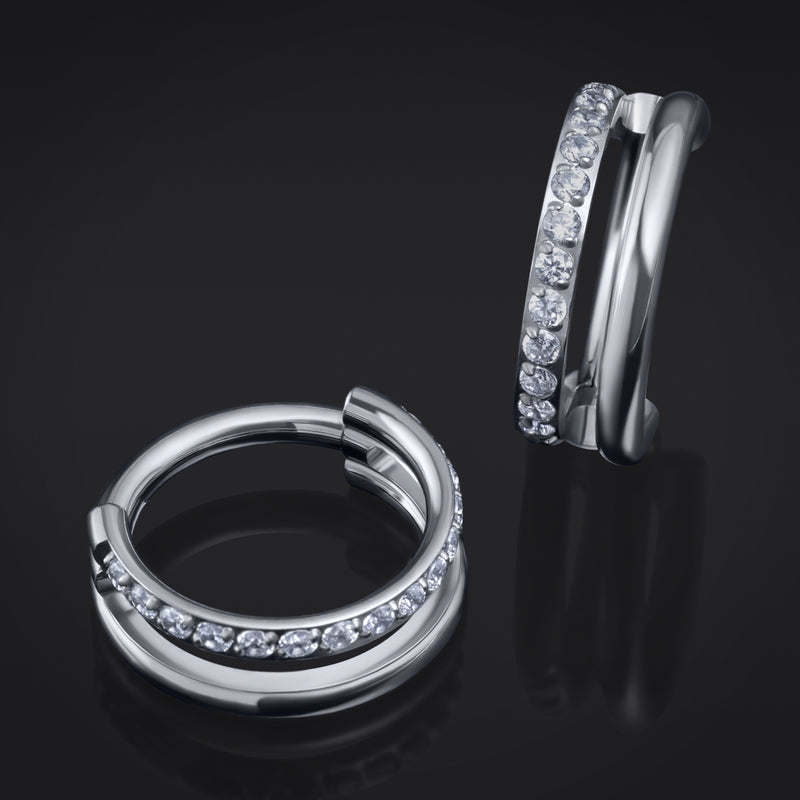 Piercing de narine, anneau segmenté serti de pierres, argent, titane ASTM F136
