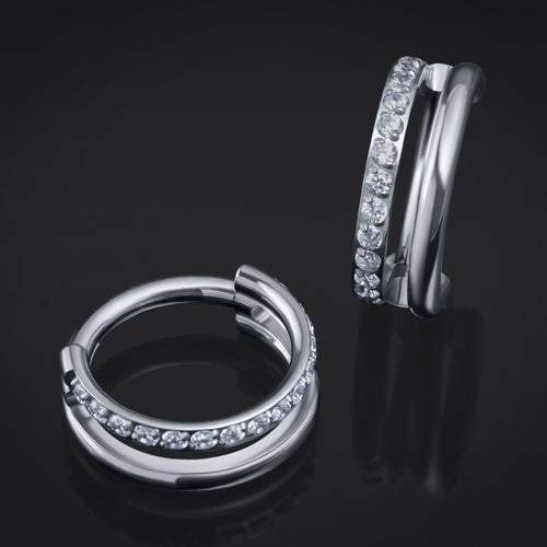 Nostril Piercing, Jewelled Segment Ring, Silver, ASTM F136 Titanium