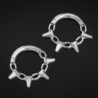Anneau de septum à clic, argenté, chaîne à pointes, titane
