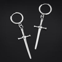 Boucles d’oreilles créoles, argentées, épée, acier inoxydable - paire