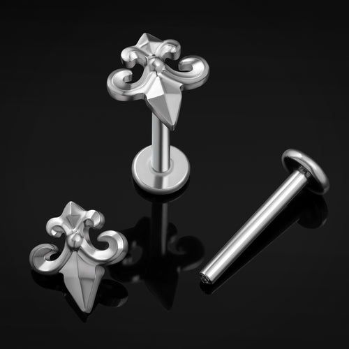 Silver Fleur De Lis Lilly Internally Threaded Titanium Labret Stud 1.2mm Gauge