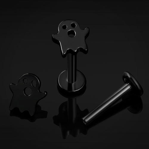 Black Ghost Internally Threaded Titanium Labret Stud 1.2mm Gauge
