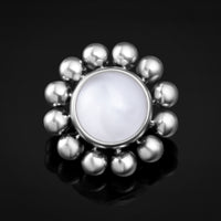 Embout de labret, argent, pierre d’opalite, grappe de perles, filetage interne, titane