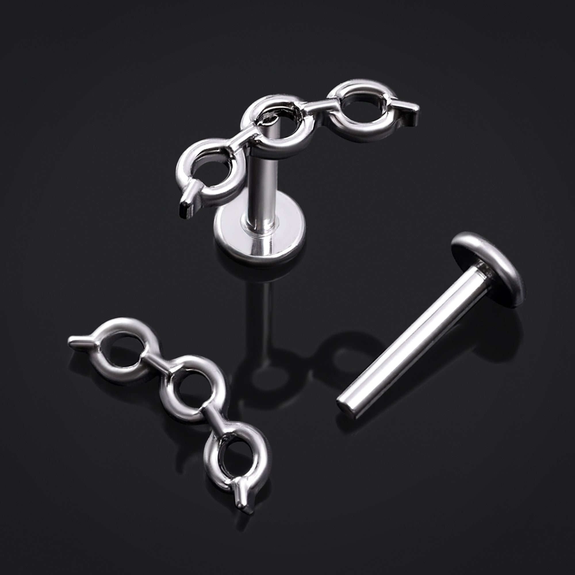 Labret Stud, Silver, Chainlink Top, Internally Threaded, Titanium, 1.2mm