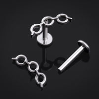 Piercing labret, argent, embout chaîne, filetage interne, titane, 1,2 mm