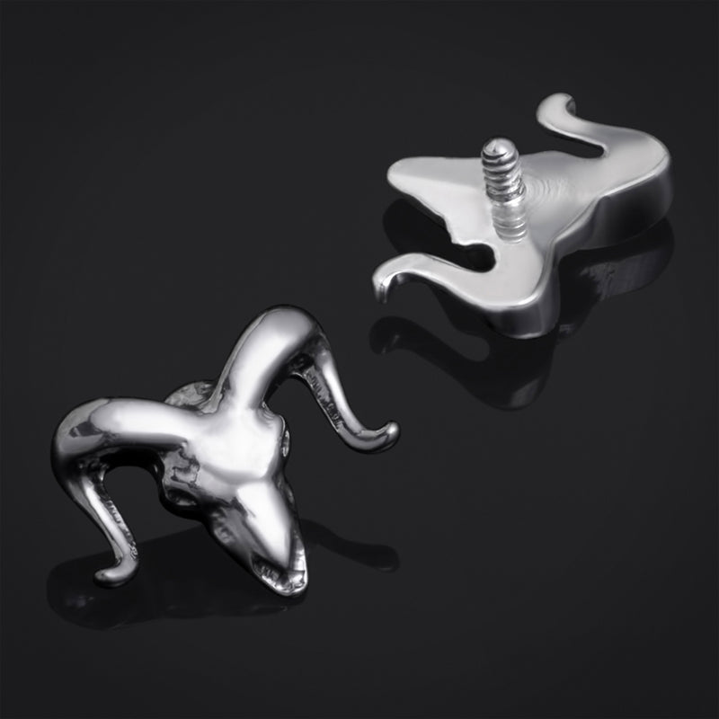 Embout de labret, Argent, Crâne de bélier, Filetage interne, Titane