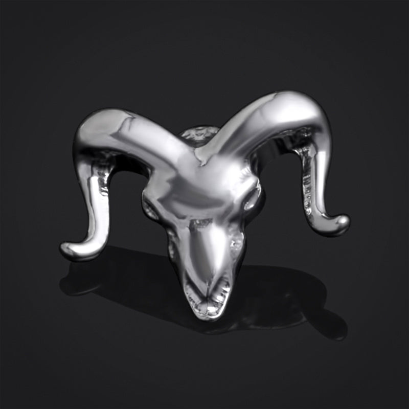 Embout de labret, Argent, Crâne de bélier, Filetage interne, Titane