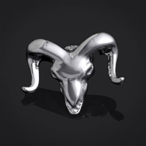 Labret Top, Silver, Ram Skull, Internally Threaded, Titanium