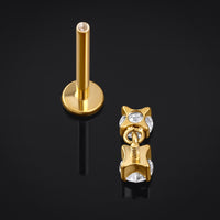 Clou de labret, or, pendentif à double pierres en oxyde de zirconium, à filetage interne, titane