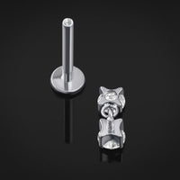 Piercing labret, argent, double pendentif en pierre CZ, filetage interne, titane