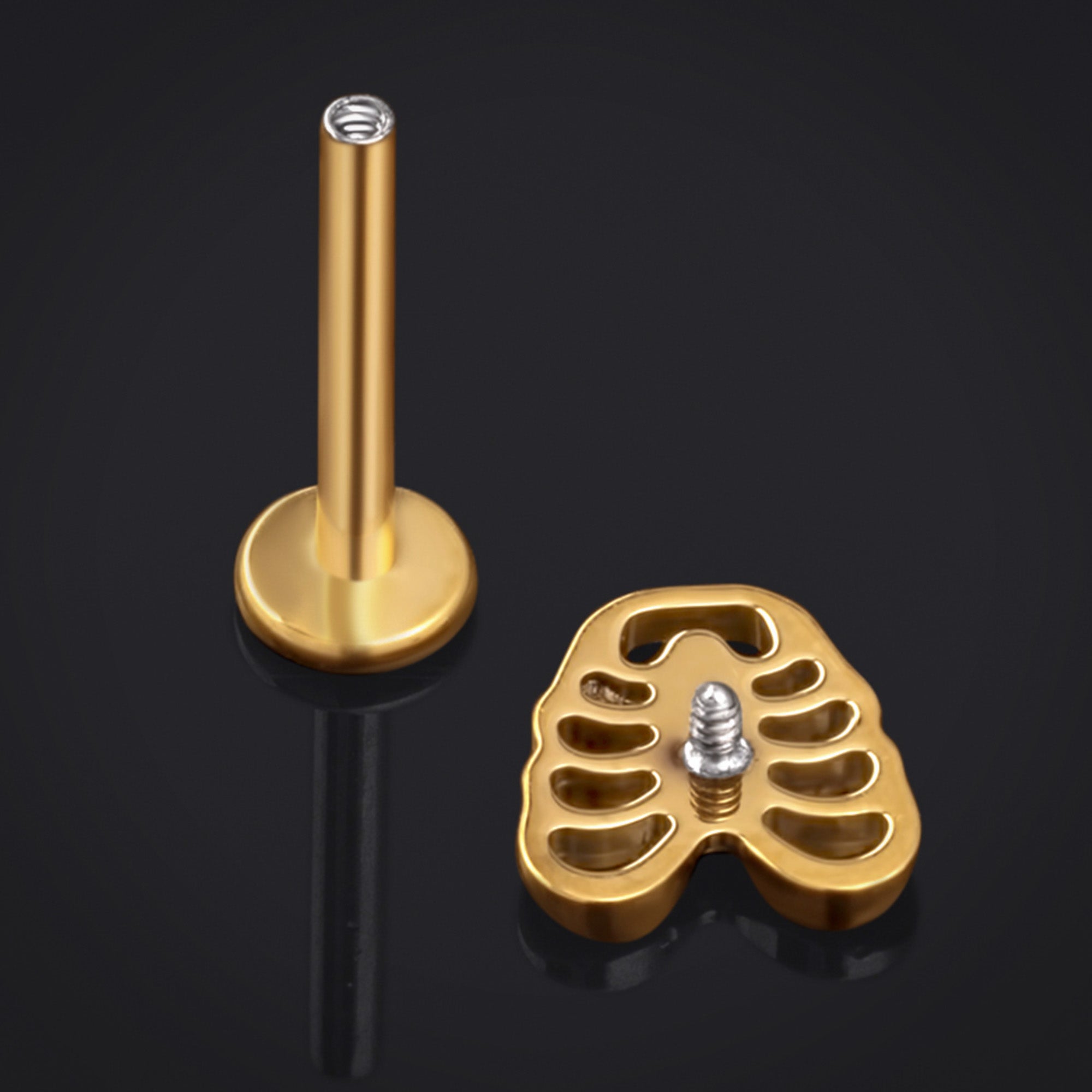 Gold Ribcage Internally Threaded Titanium Labret Stud 1.2mm Gauge