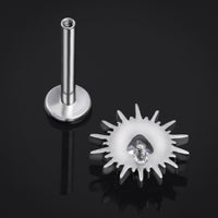 Labret en titane argenté en forme de cœur à picots, serti de strass transparents, filetage interne, calibre 1,2 mm