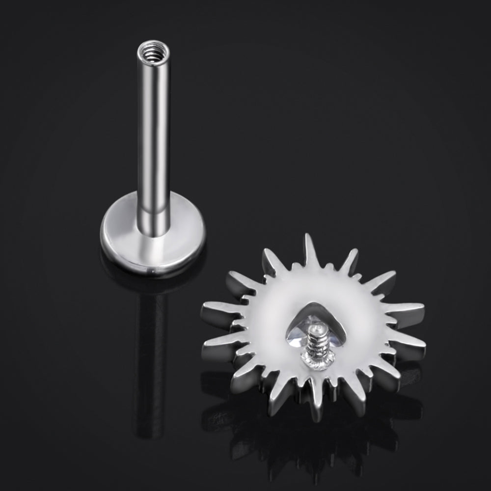 Silver Spiked Heart Clear Jewelled Internally Threaded Titanium Labret Stud 1.2mm Gauge - Silver Spiked Heart Clear Jewelled Labret Stud- 6mm / 8mm / 10mm Internally Threaded / Alternative Jewellery / Lip / Nose / Ear  