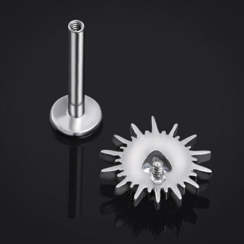 Silver Spiked Heart Clear Jewelled Internally Threaded Titanium Labret Stud 1.2mm Gauge