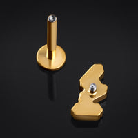 Labret à tige, or, triple bijou, filetage interne, titane, 1.2mm