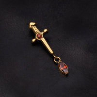 Helix Stud, Gold, Sword Dangle with Red Jewel, Internally Threaded, Titanium