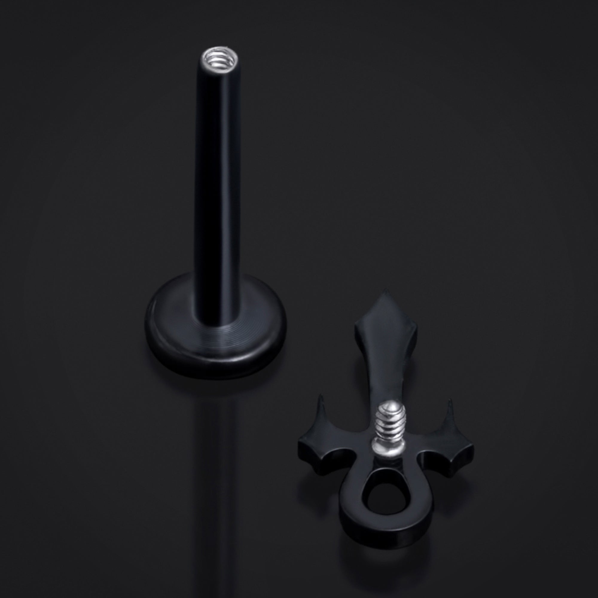 Black, Spiked Ankh, Internally Threaded, Labret Stud, ASTM F136 Titanium, 1.2mm