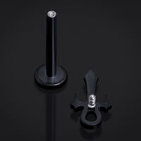 Noir, Ankh à pointe, Filetage interne, Tige labret, Titane ASTM F136, 1.2mm