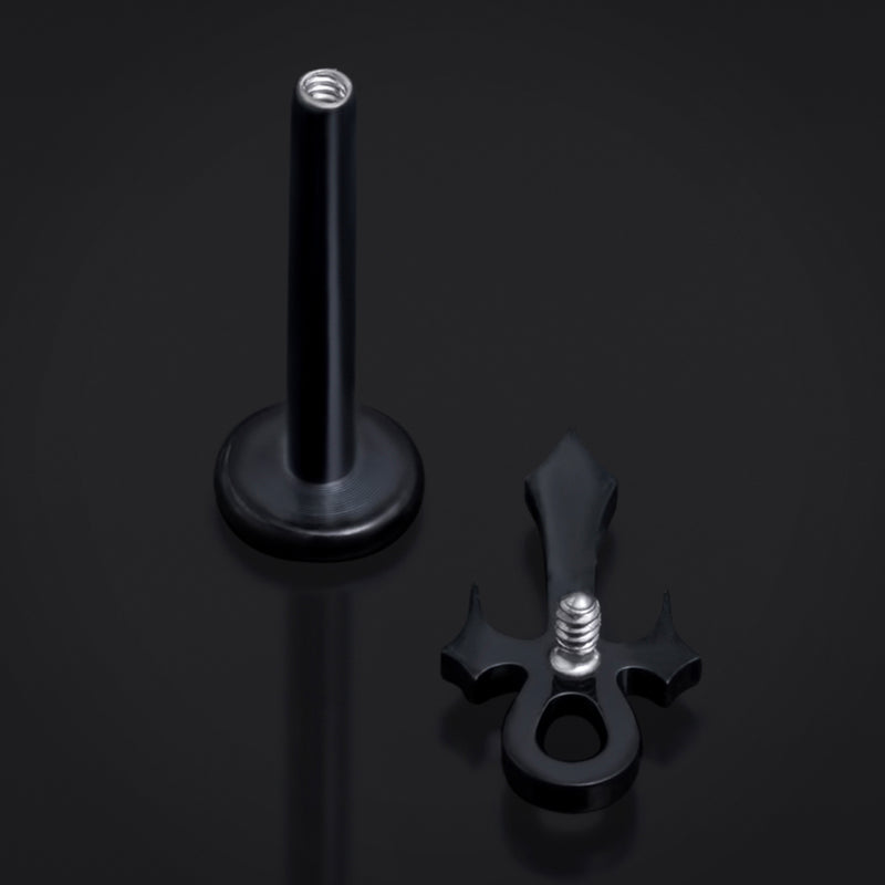 Noir, Ankh à pointe, Filetage interne, Tige labret, Titane ASTM F136, 1.2mm