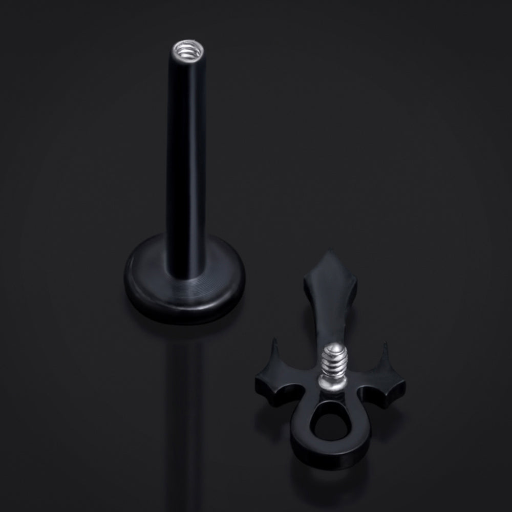 Black, Spiked Ankh, Internally Threaded, Labret Stud, ASTM F136 Titanium, 1.2mm - Internally Threaded ASTM F136 Titanium Black Labret Piercing- 6mm/8mm/10mm Length / Alternative Jewellery / Gothic Piercings