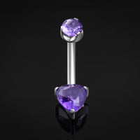 Barre banane, argent, double pierre améthyste, filetage interne, titane, calibre 1.6mm