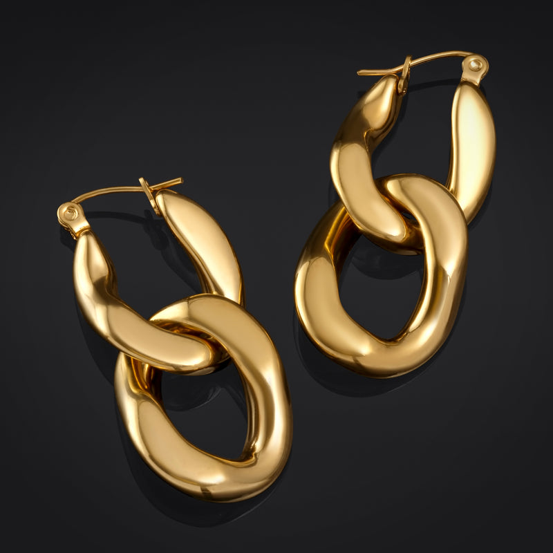 Boucles d'oreilles créoles, dorées, à maillons, en acier inoxydable - paire