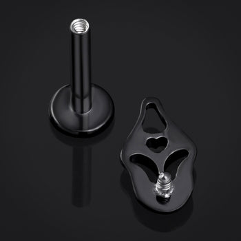 Black Ghost Face Internally Threaded Titanium Labret Stud 1.2mm Gauge