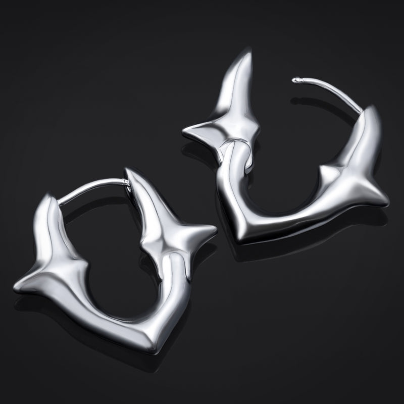Boucles d'oreilles créoles en acier inoxydable à chaîne gothique à maillon unique avec picots - paire
