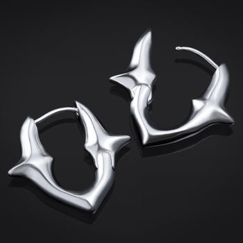 Gothic Spiked Chain Single Link Stainless Steel Hoop Earrings  - Pair