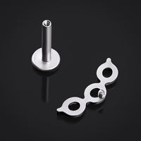 Piercing labret, argent, embout chaîne, filetage interne, titane, 1,2 mm