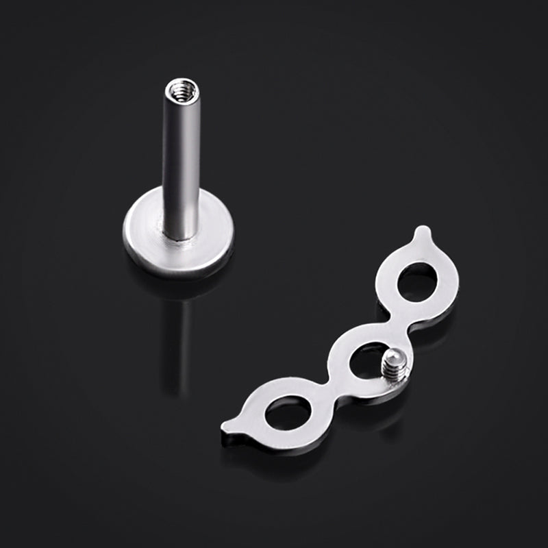 Piercing labret, argent, embout chaîne, filetage interne, titane, 1,2 mm