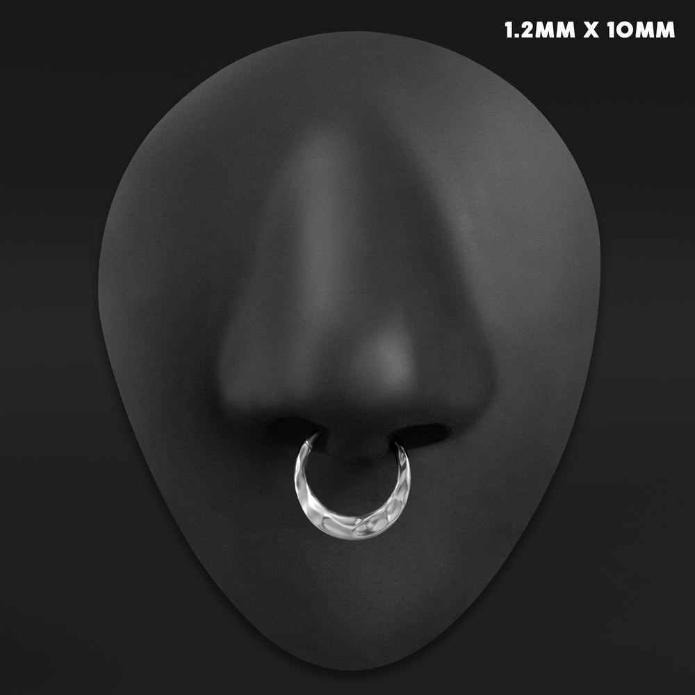 Silver Hammered Dome ASTM F136 Titanium Segment Clicker Septum Nose Ring - ASTM F136 Titanium Hinged Silver Hammered Dome Segment Ring for Nose / Septum 1.2mm 