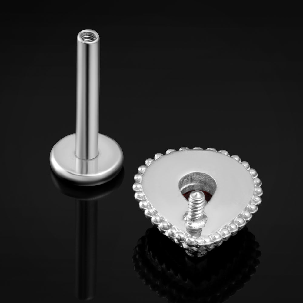 Labret-Stecker, Gold, Tropfenform mit rotem Granatstein, innengewindet, Titan, 1,2 mm Stärke